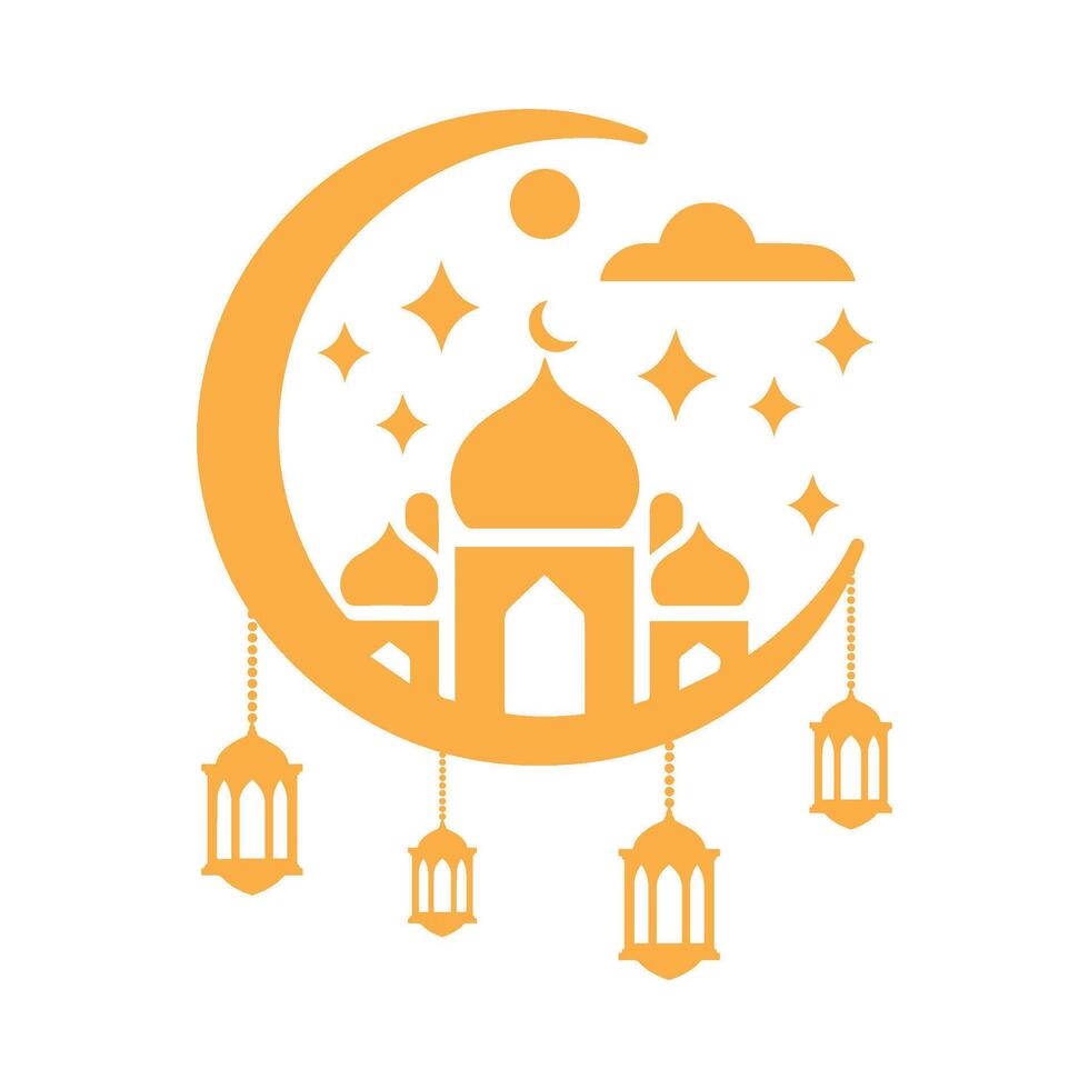 islamic mosque with lanterns and stars illustration vector