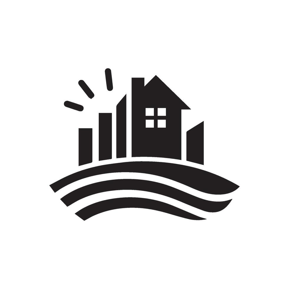 logo of a house, property, apartement, landmark, real estate with a wave vector