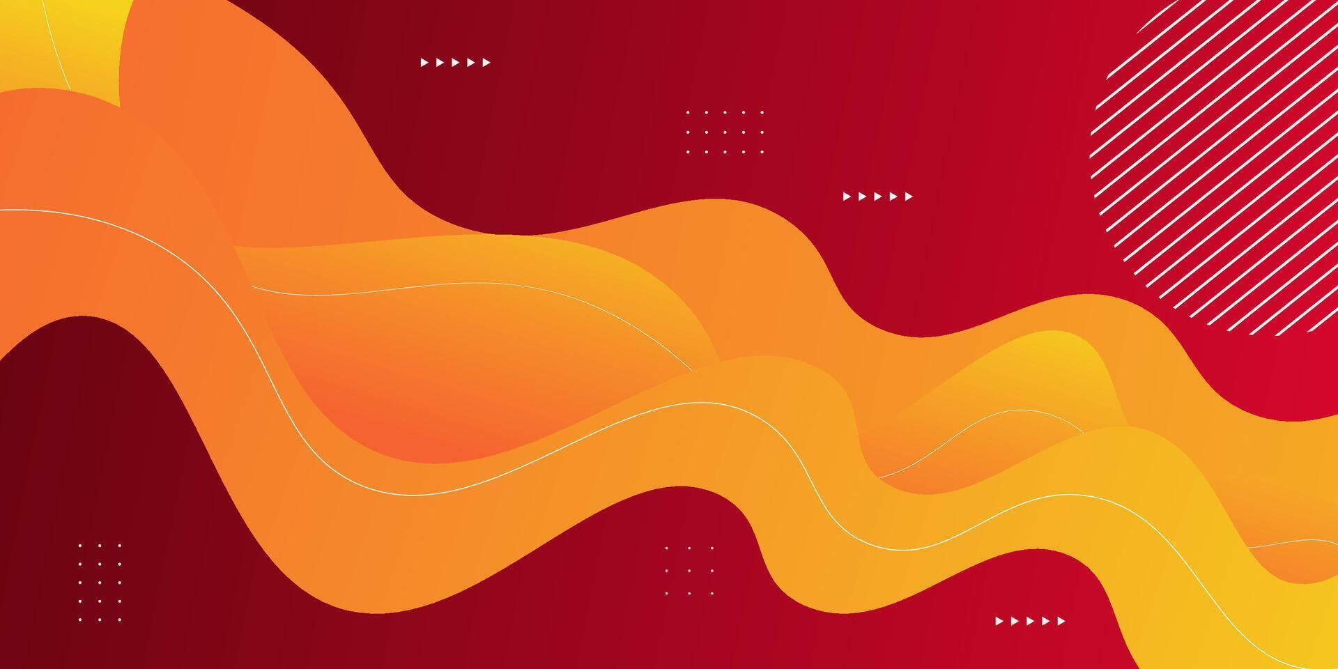 Yellow wave 3D shape on bright red background. Simple gradient texture background design. Eps 10 vector