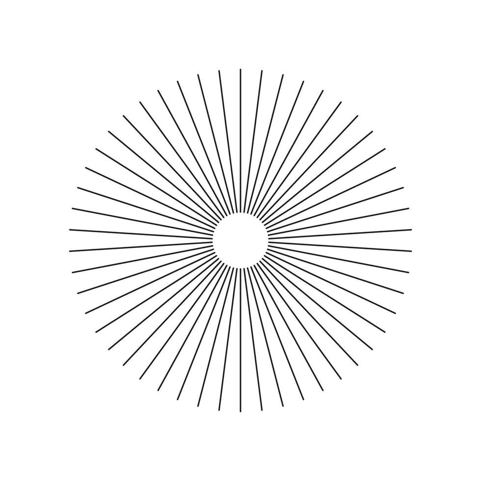 Radial circle lines. Spokes with radiating stripes. Circular lines icon. Symbol of Sun star rays. Flat design element layout. Abstract illusion geometric shape mockup. vector