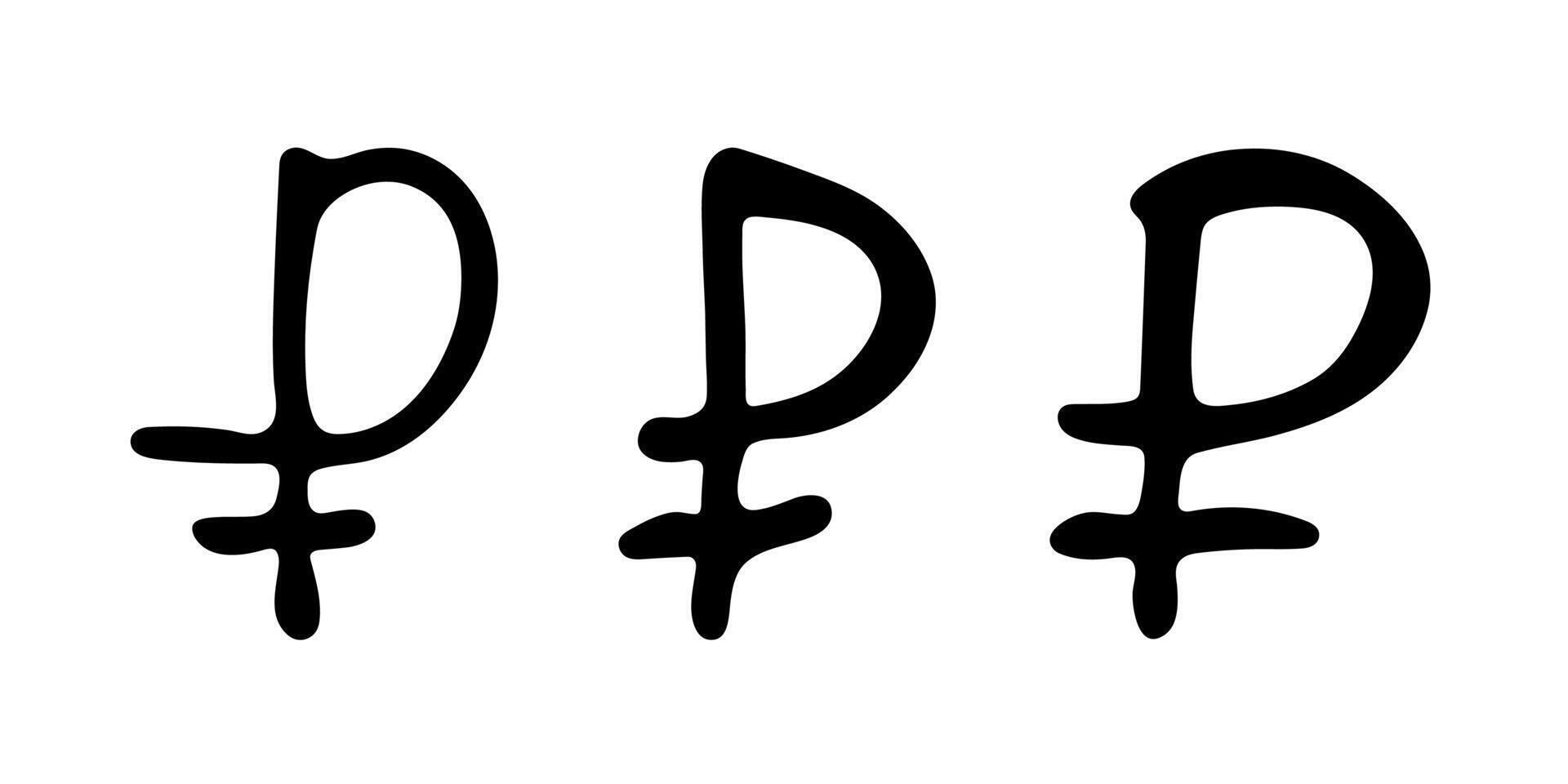 Hand drawn russian ruble currency symbol set Brush stroke doodle Single element for design 5 vector