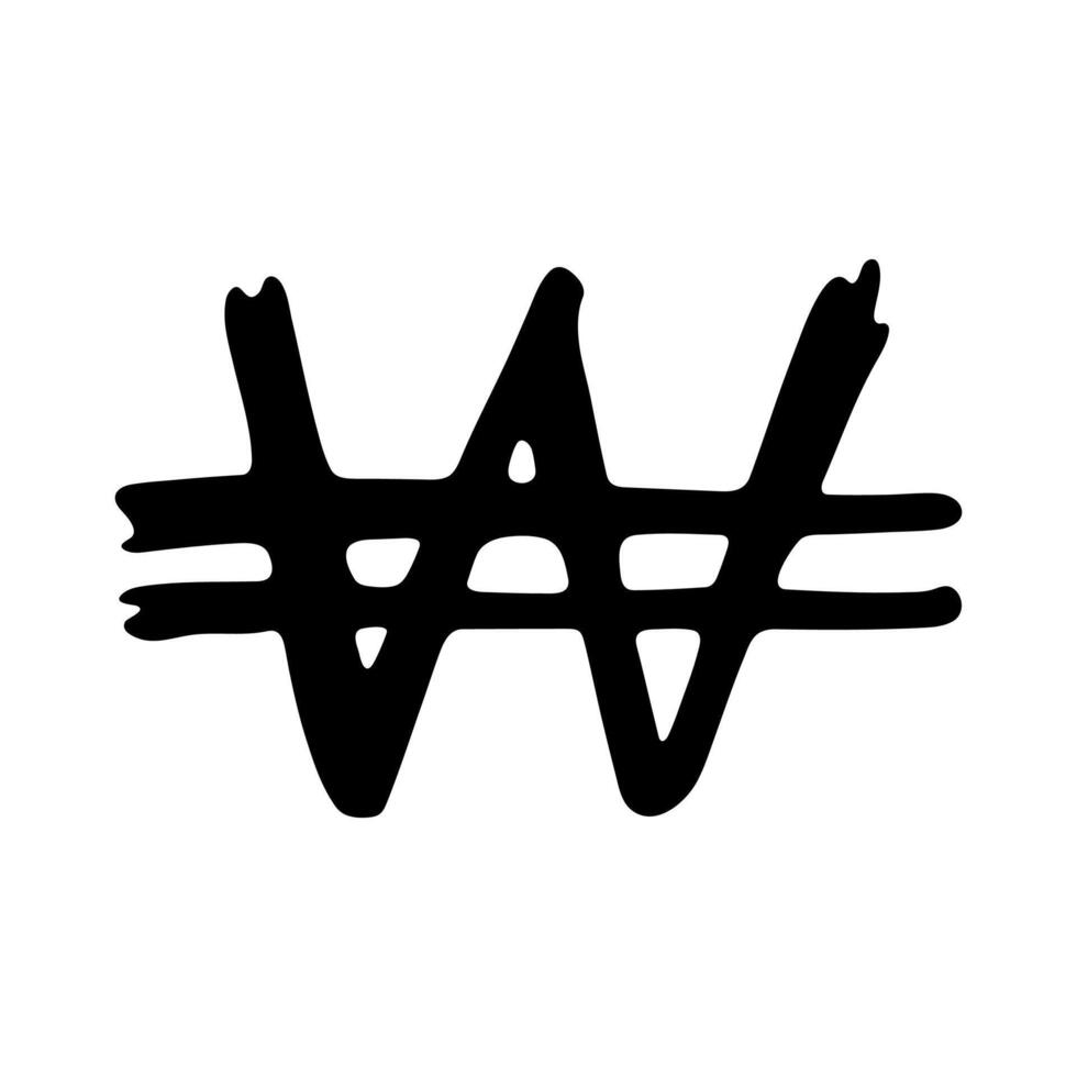 Hand drawn won currency symbol. Brush stroke doodle. Single element for design 5 vector