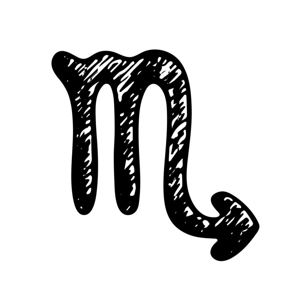 Hand drawn scorpio zodiac sign Esoteric symbol doodle Astrology clipart Element for design 5 vector