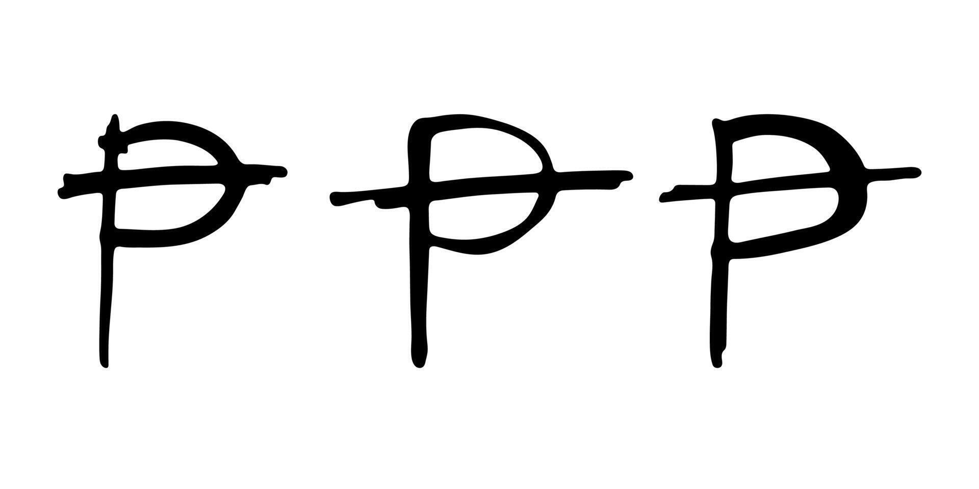 Hand drawn peseta currency symbol set Brush stroke doodle Single element for design 5 vector