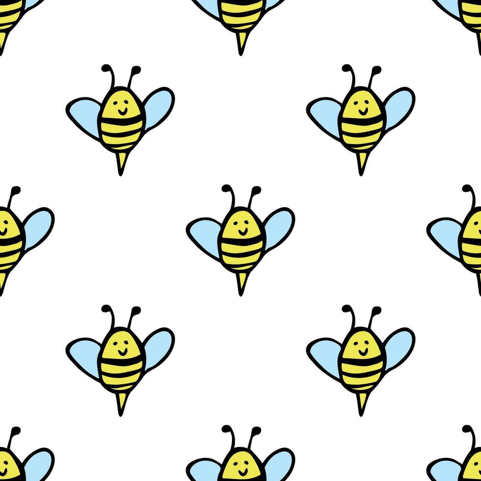 Seamless pattern with happy bees doodle for decorative print, wrapping paper, greeting cards, wallpaper and fabric 5 vector