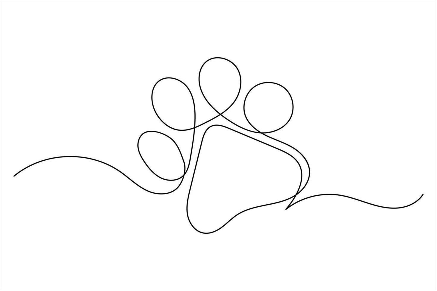 Dog paw single line drawing art of isolated outline illustration vector
