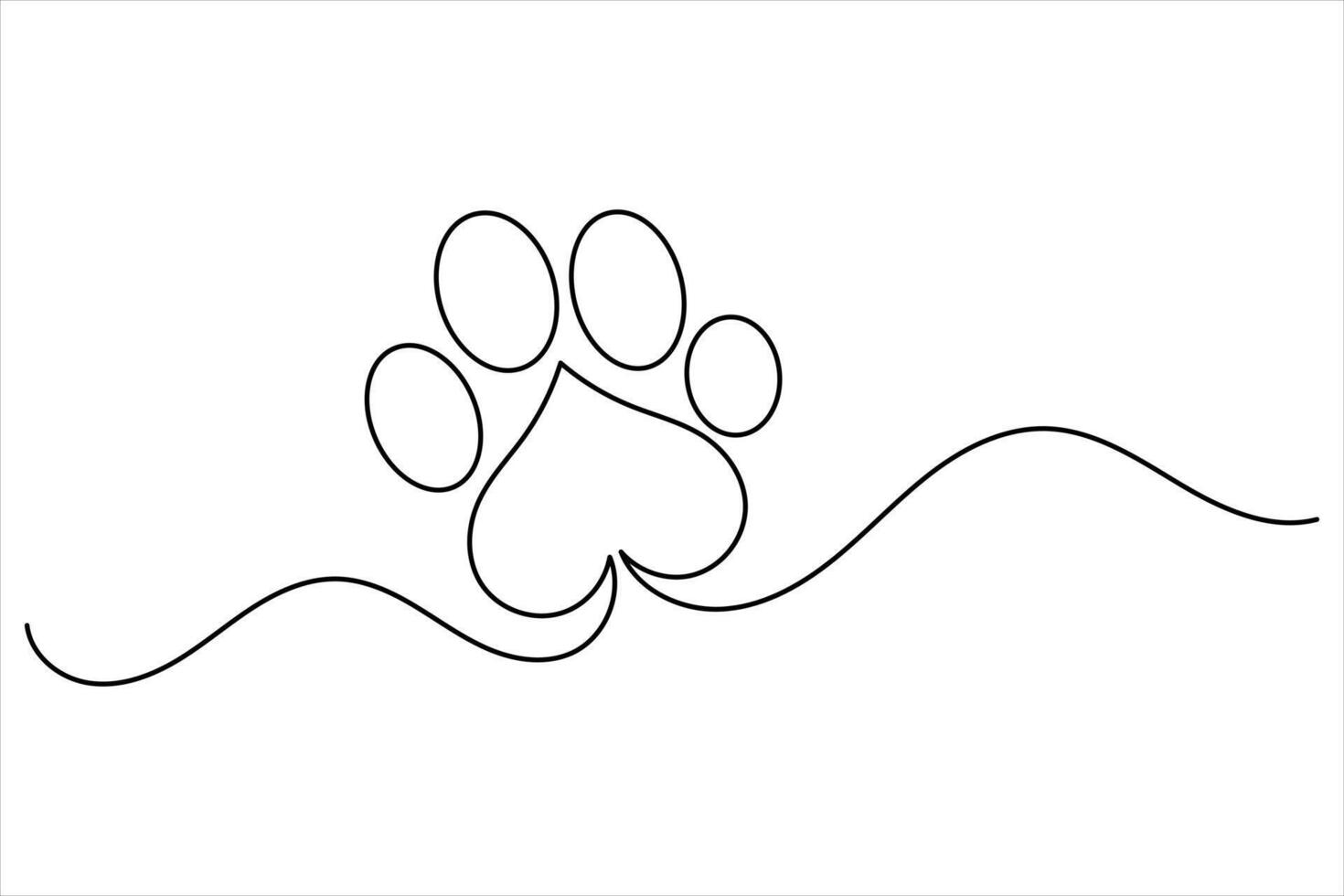 Dog paw one line drawing vector