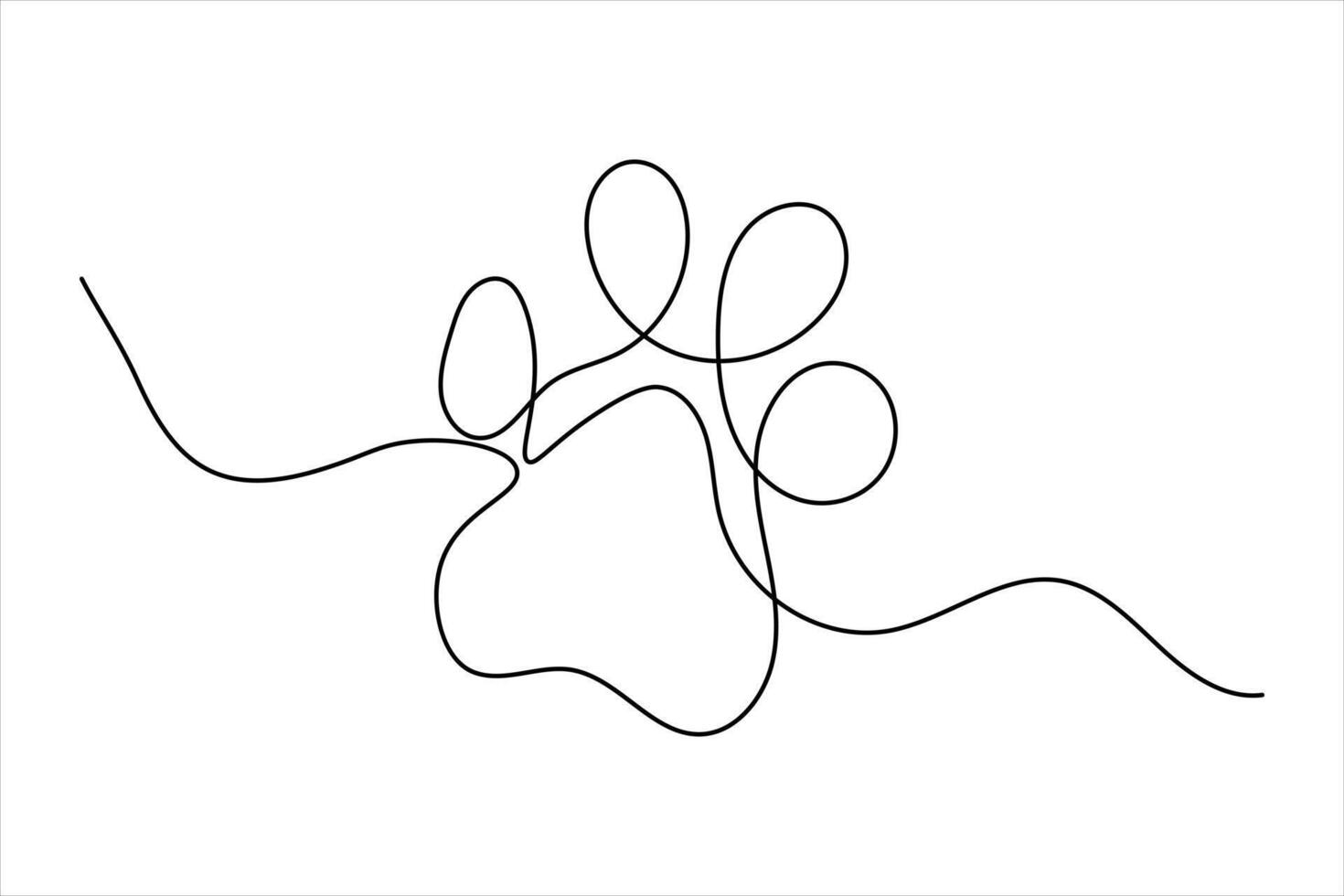 Dog paw one line drawing art of isolated continuous outline icon vector