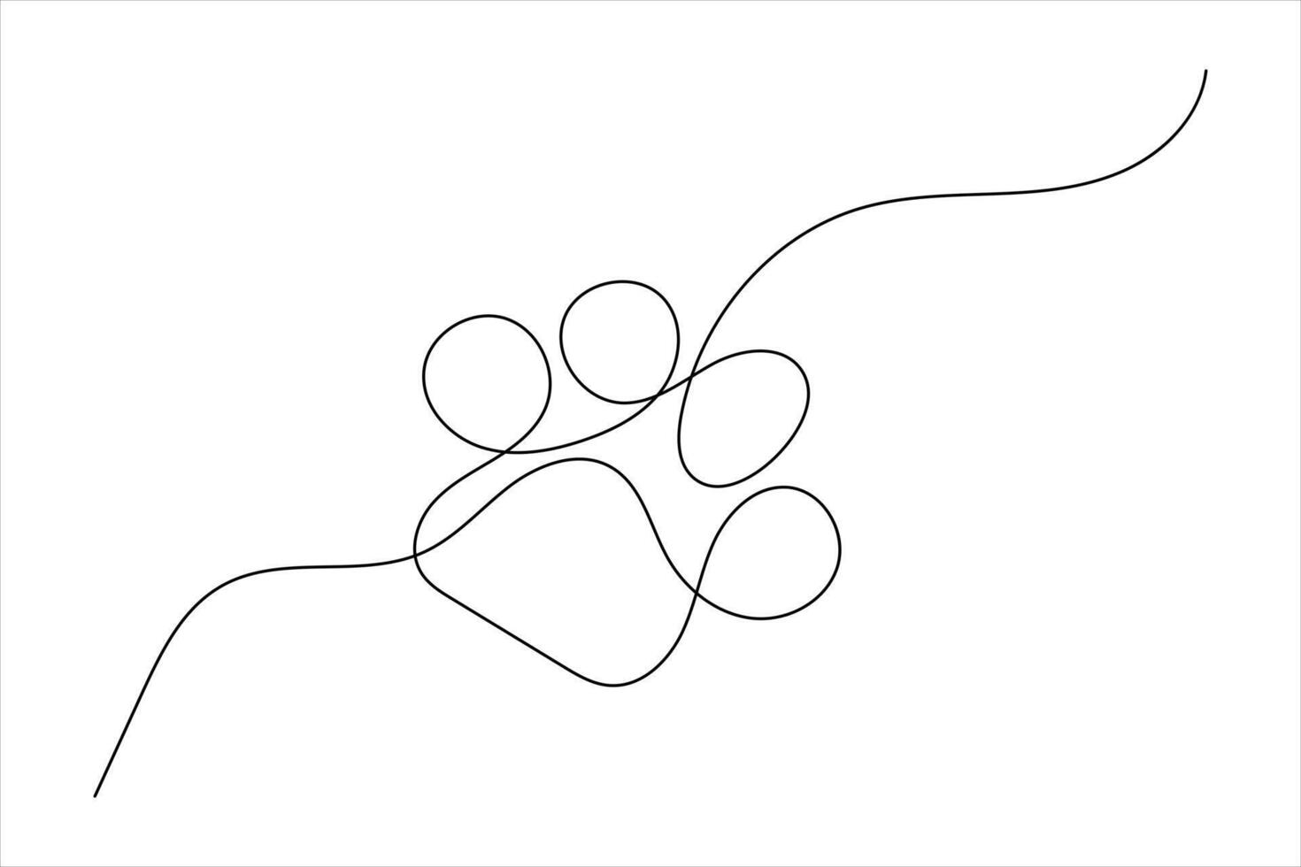 Dog paw single line drawing art of isolated continuous outline icon vector
