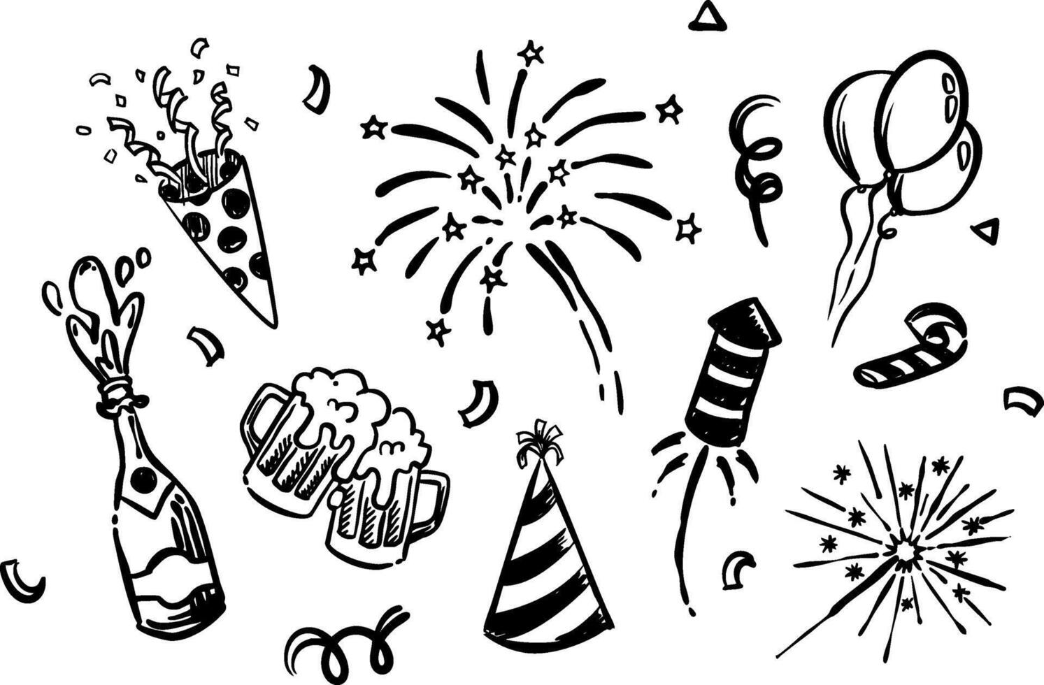 New Years Hand Drawn Illustrations With Various Symbols vector