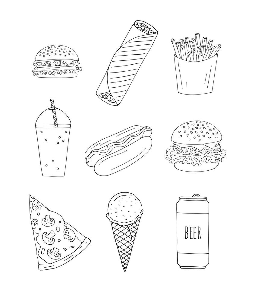 Set of hand drawn sketch fast foods vector