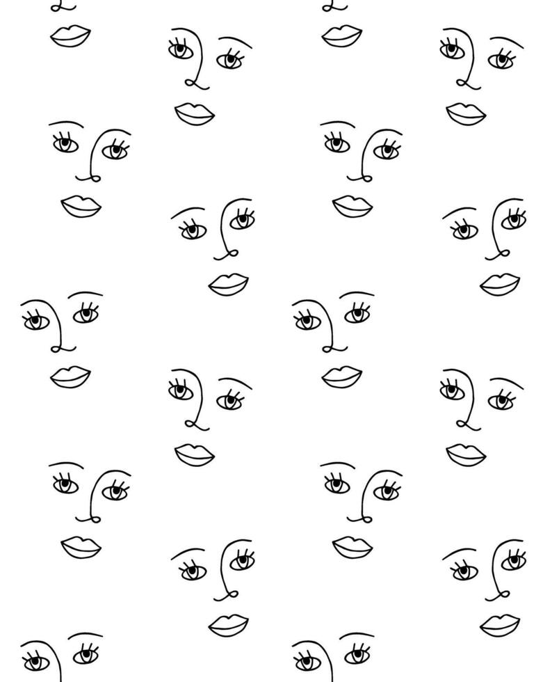 Pattern of hand drawn female face vector