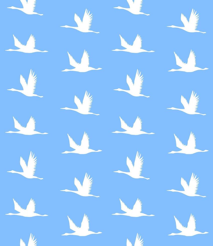 Pattern of hand drawn flying crane vector