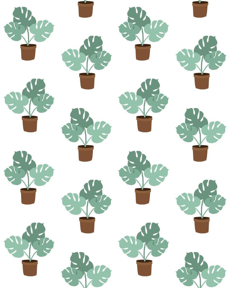 Seamless pattern of monstera in pots vector