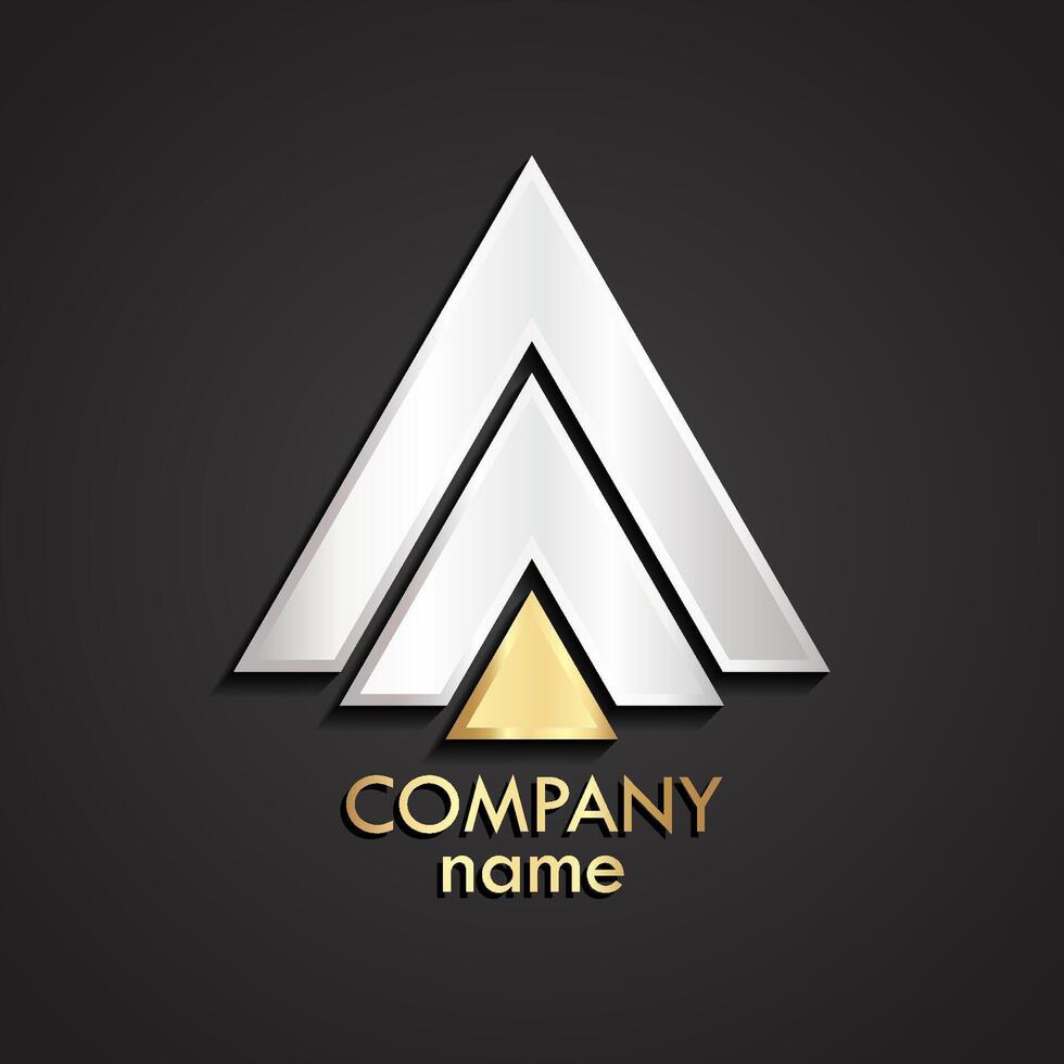 3d triangle abstract silver gold logo vector