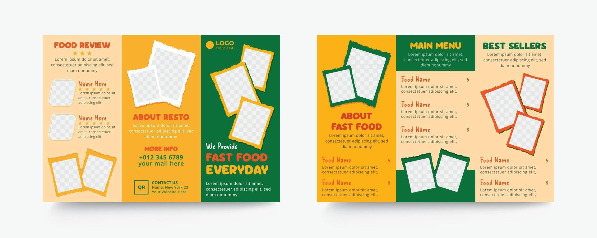 Fast food restaurant trifold brochure vector