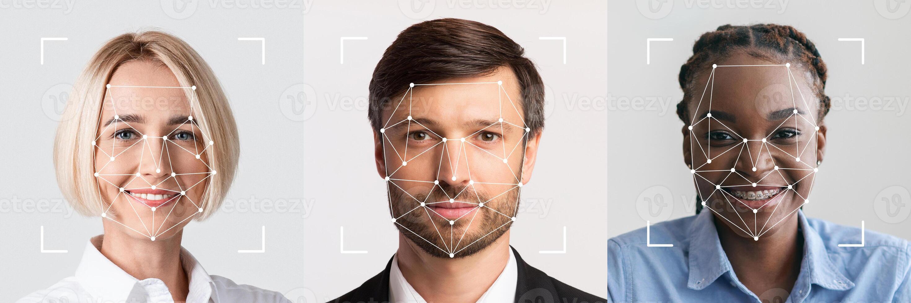 This collage features three individuals with distinct facial features, highlighting advancements in facial identification technology. photo