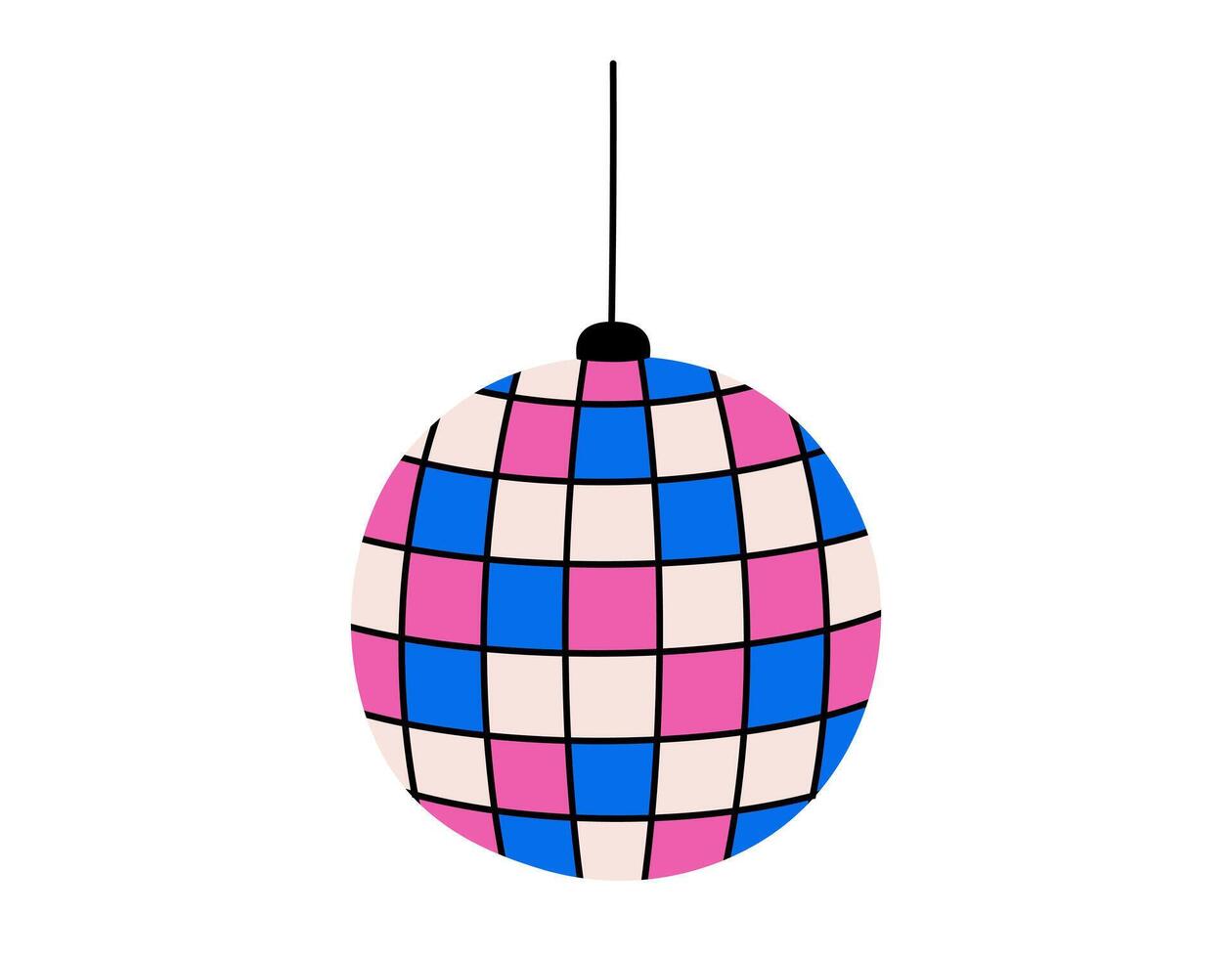 Hand drawn cute cartoon illustration of disco ball. Flat club mirror sphere decoration sticker doodle. Nightlife festival. Retro music party concept icon. Celebration event. Isolated. vector