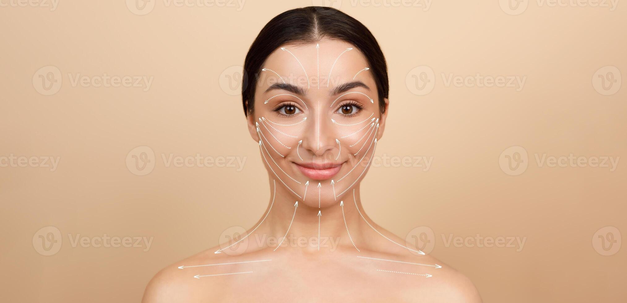 A woman engages in her skin care routine, surrounded by a minimalist background. She enjoys pampering herself, focusing on beauty and self-care. The atmosphere is peaceful and inviting. photo