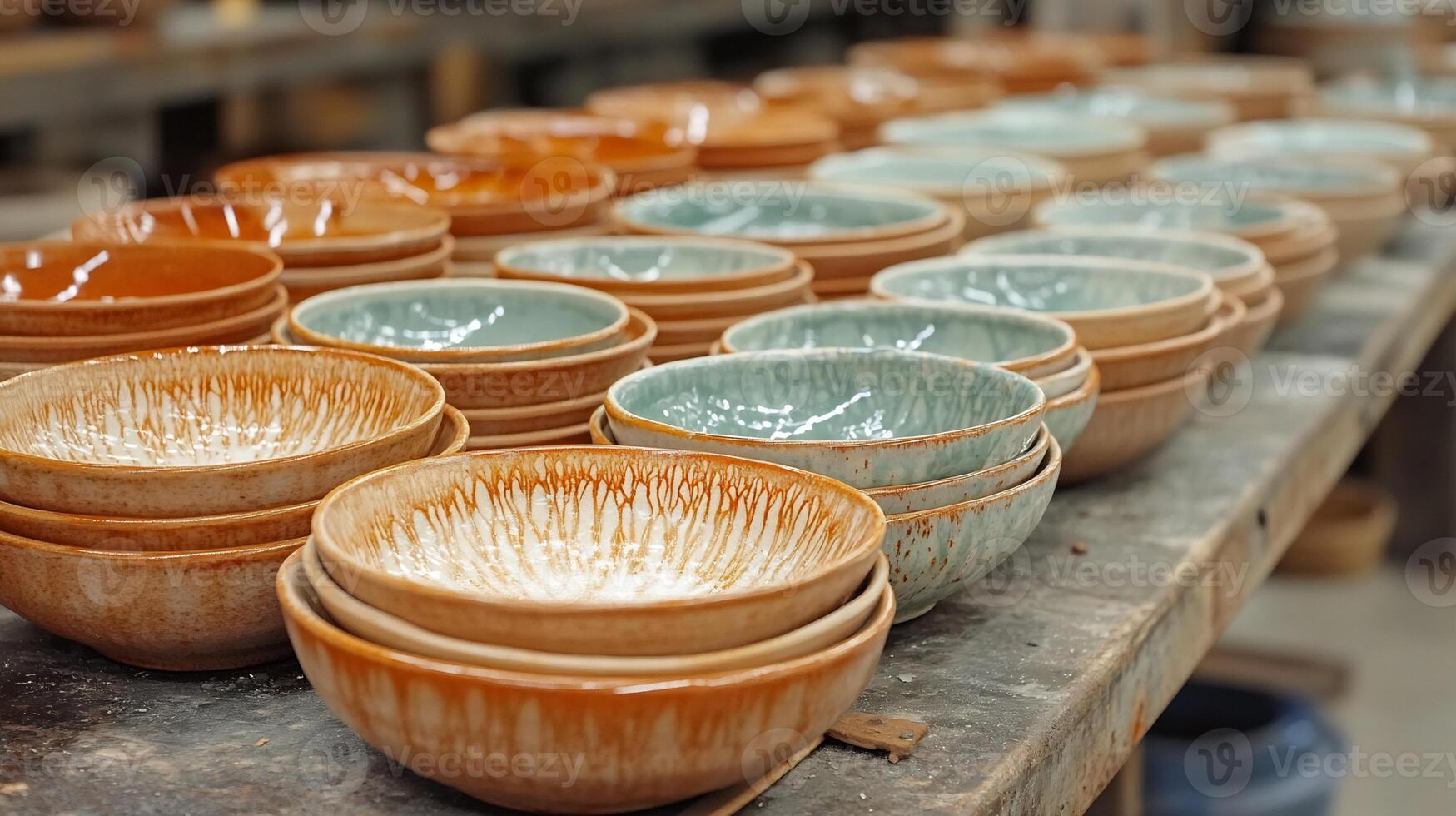 A row of bowls sitting on a table photo