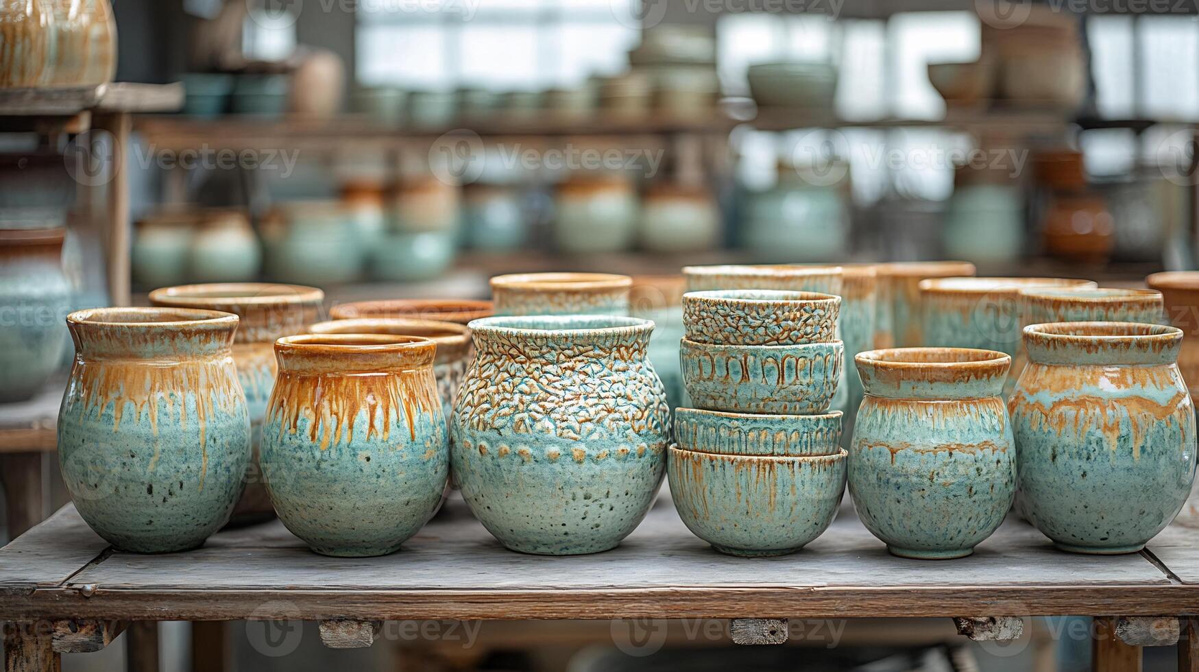 A table with many vases photo