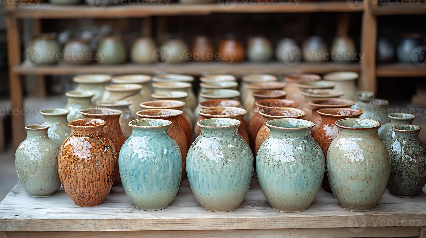 A table with many vases photo