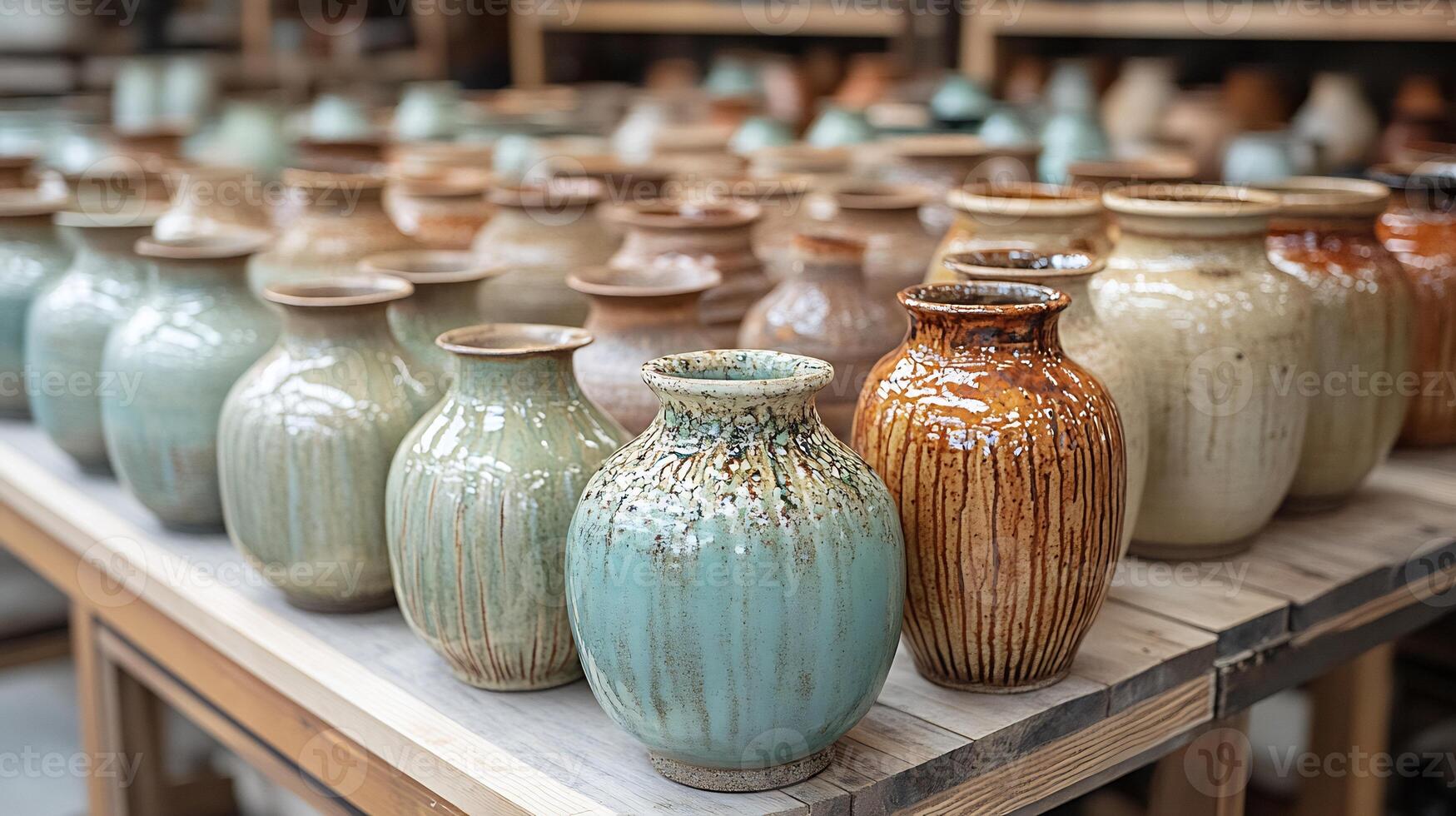 A row of vases on a table photo