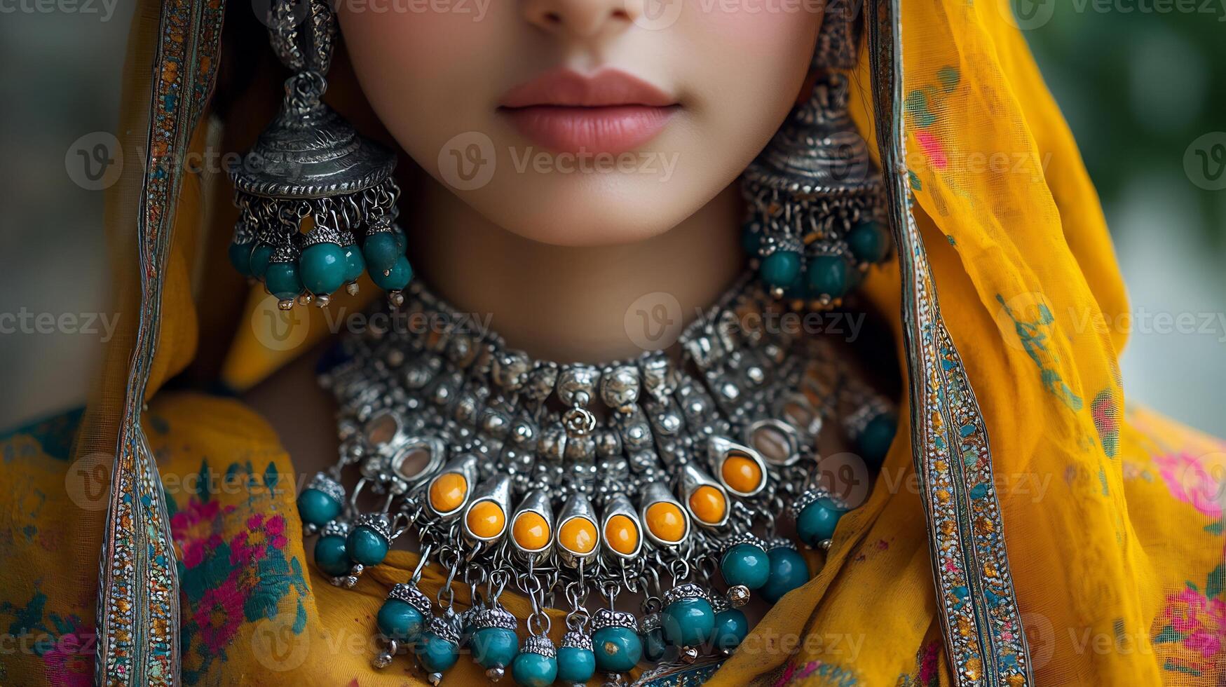 A woman wearing traditional jewelry in india photo