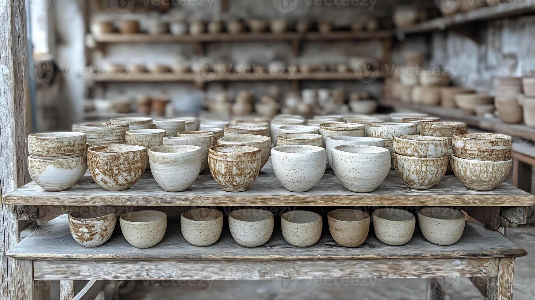 A table with many cups on it photo