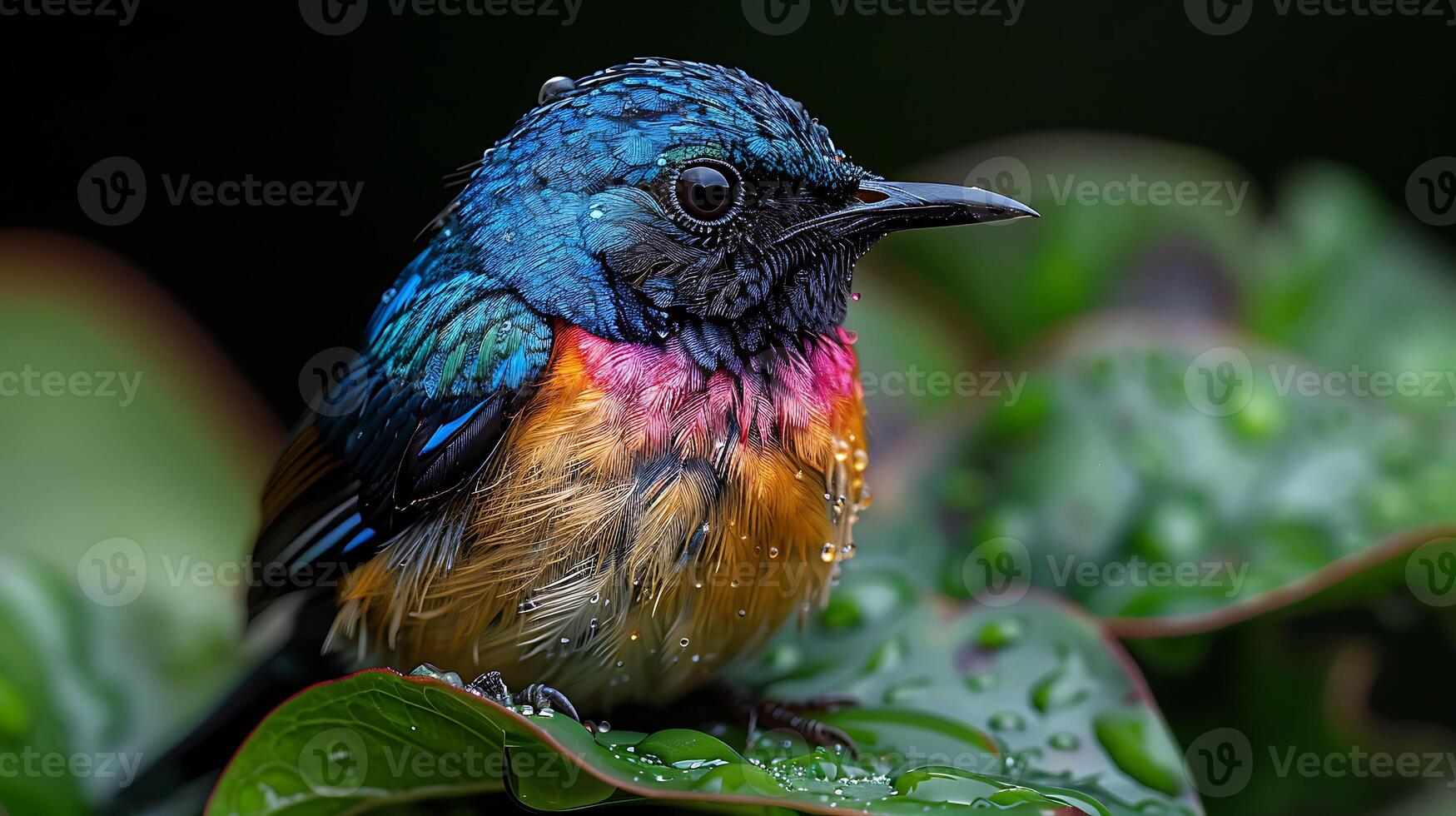 Adult male Splendid Sunbird Cinnyris coccinigaster with iridescent blue green and purple plumage found in Nigeria Africa photo
