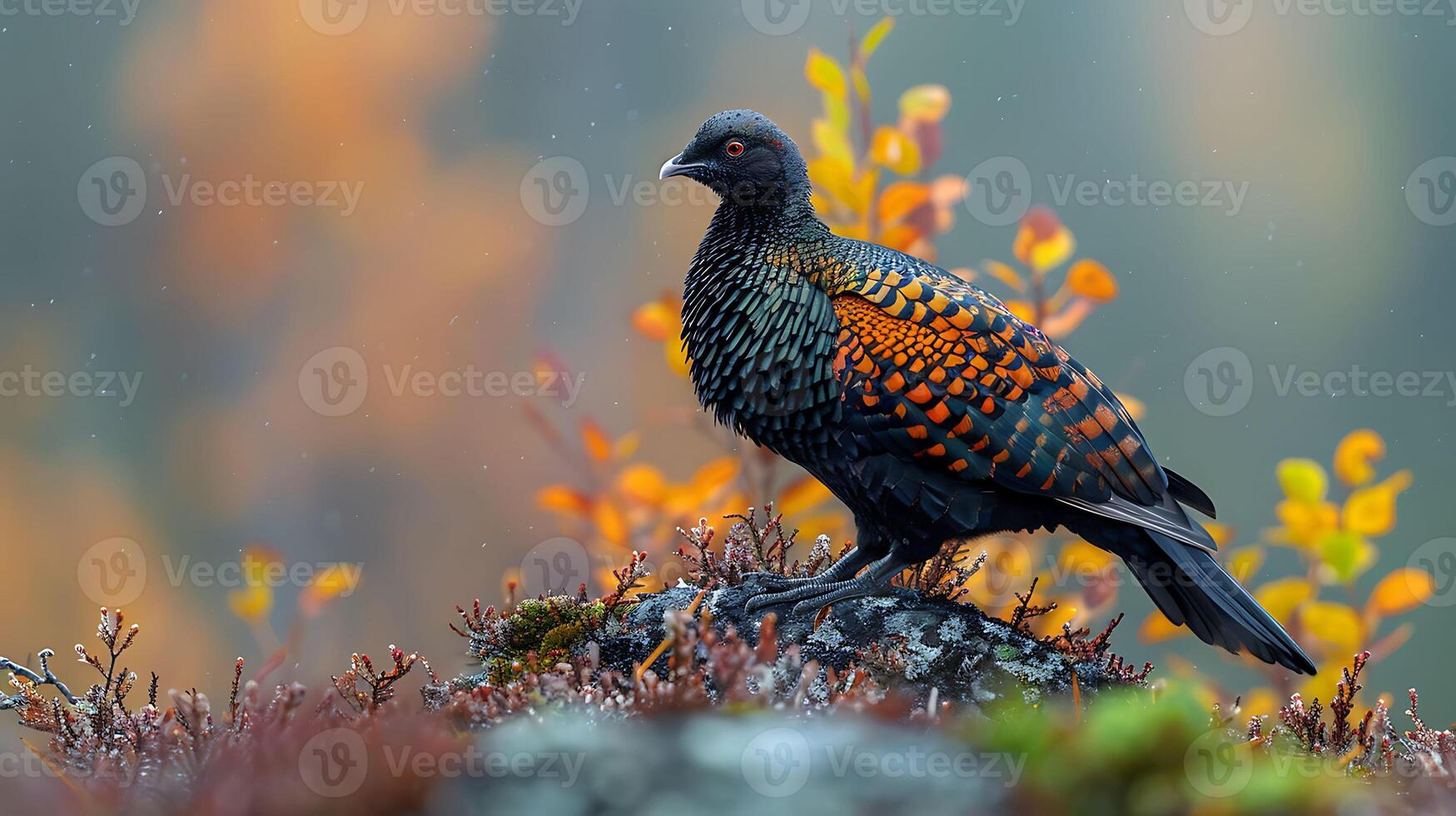 Adult male Western Capercaillie Tetrao urogallus with dark brown and green plumage found in Norway Europe photo