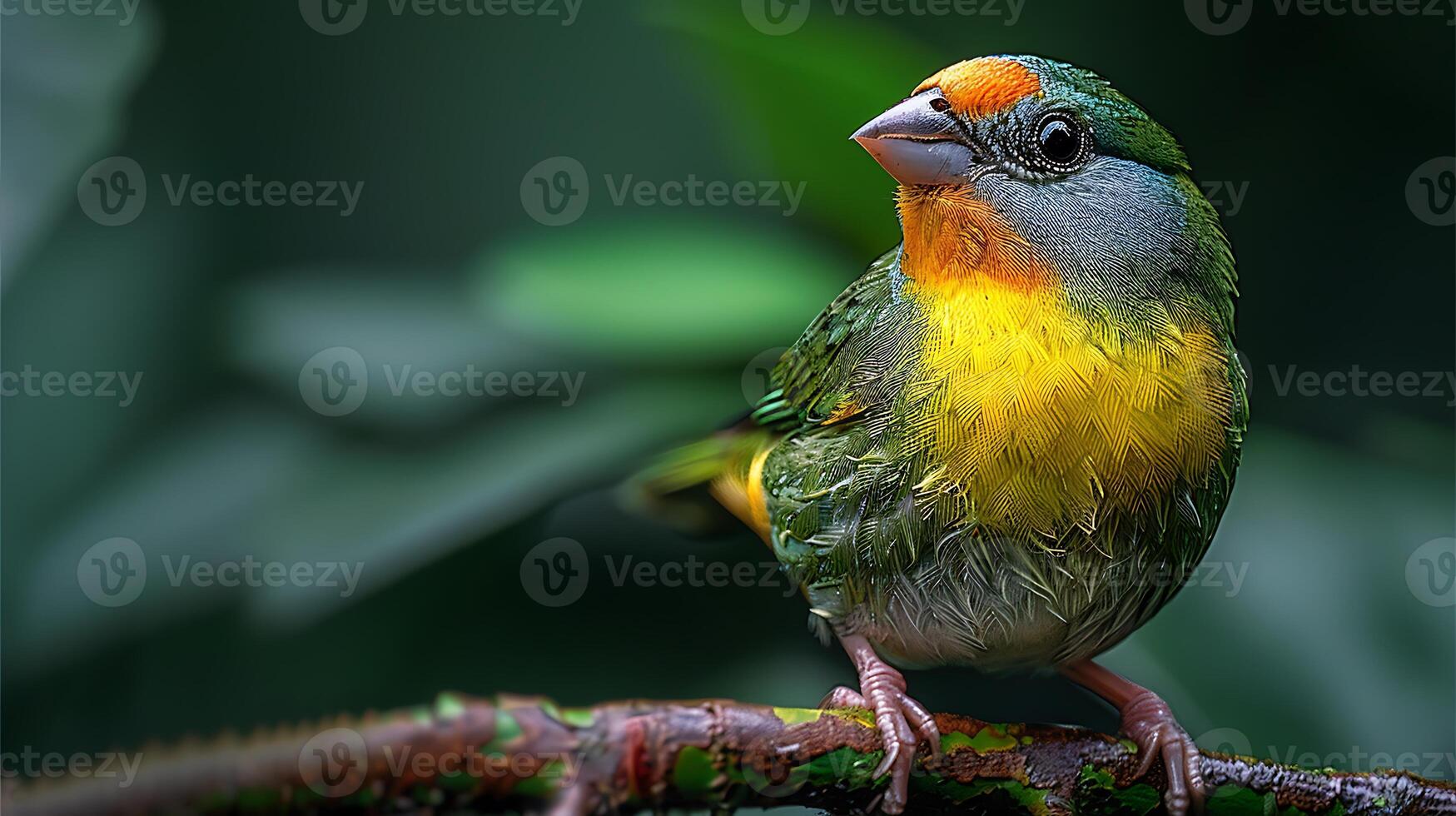 Juvenile Gouldian Finch Erythrura gouldiae with green and yellow feathers native to Australia Oceania photo