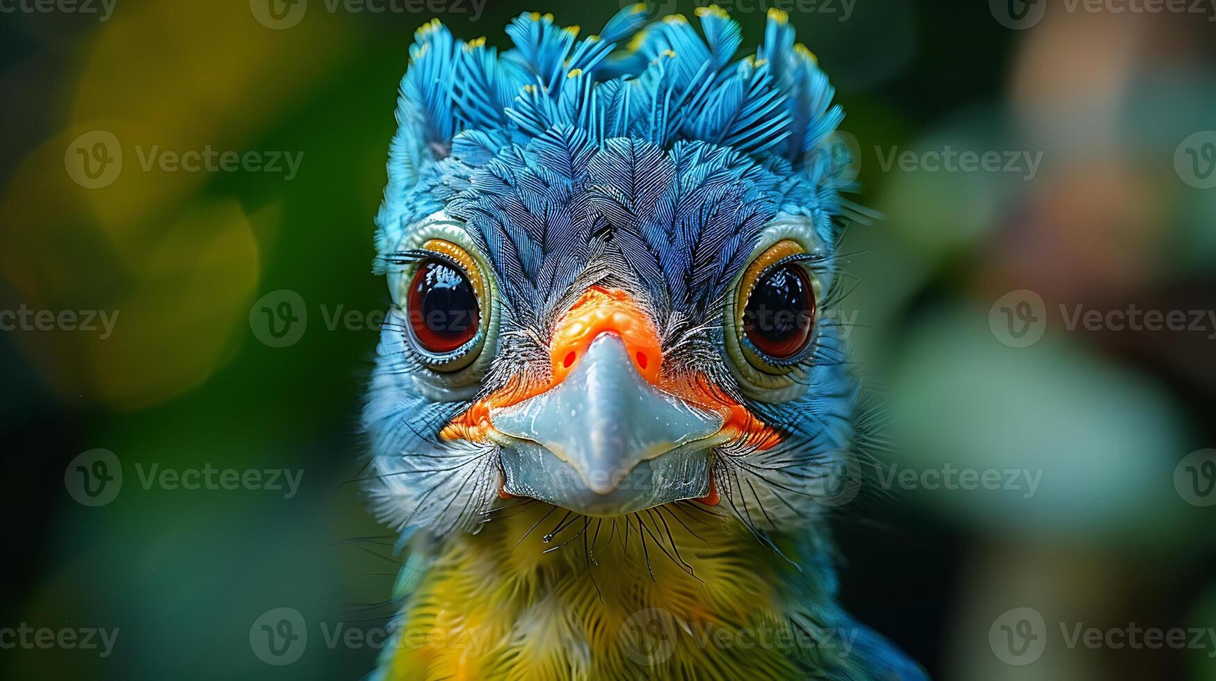Juvenile Great Blue Turaco Corythaeola cristata with blue and green plumage found in Nigeria Africa photo
