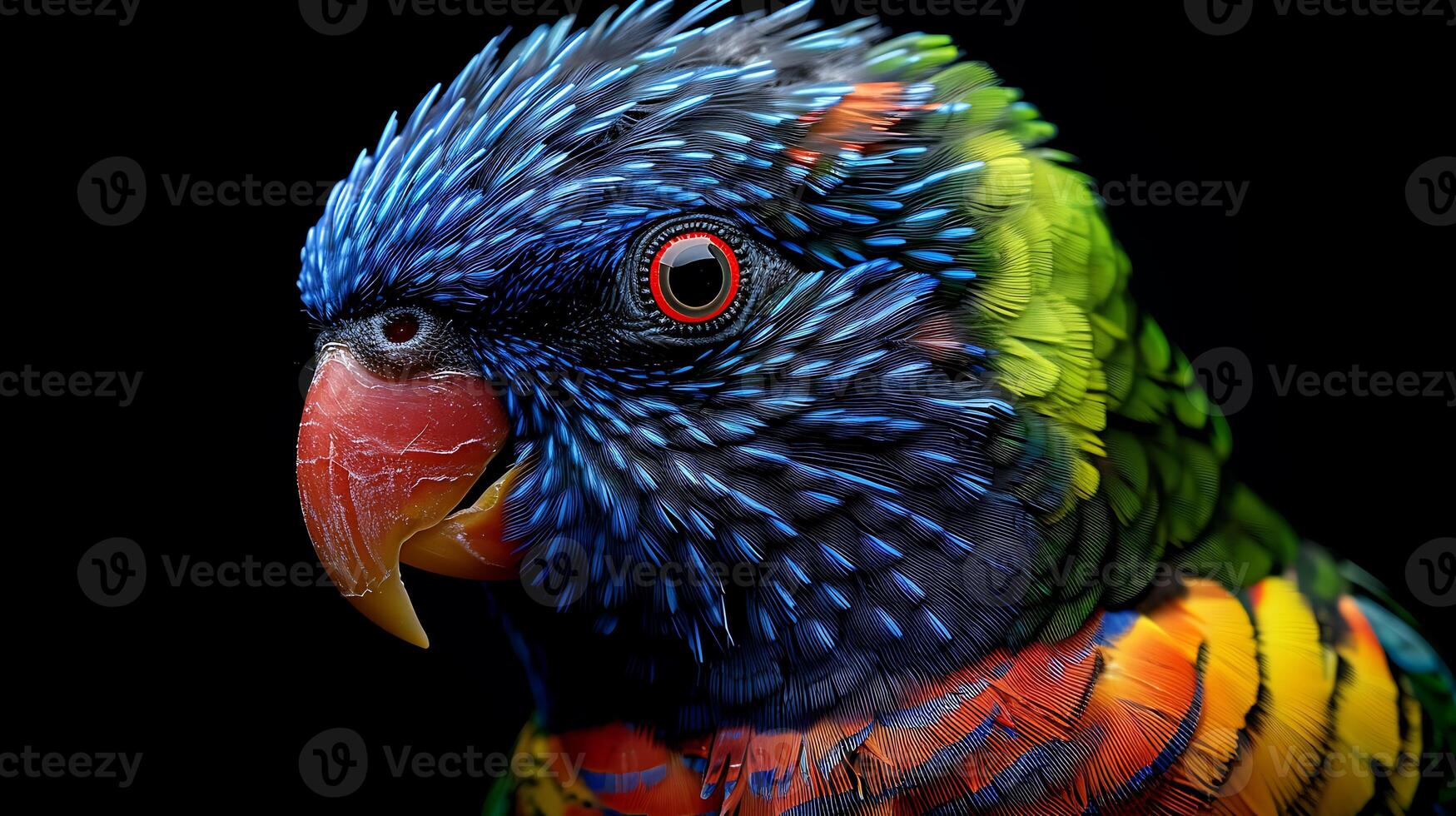 Juvenile Red collared Lorikeet Trichoglossus rubritorquis with green blue and red feathers found in Australia Oceania photo