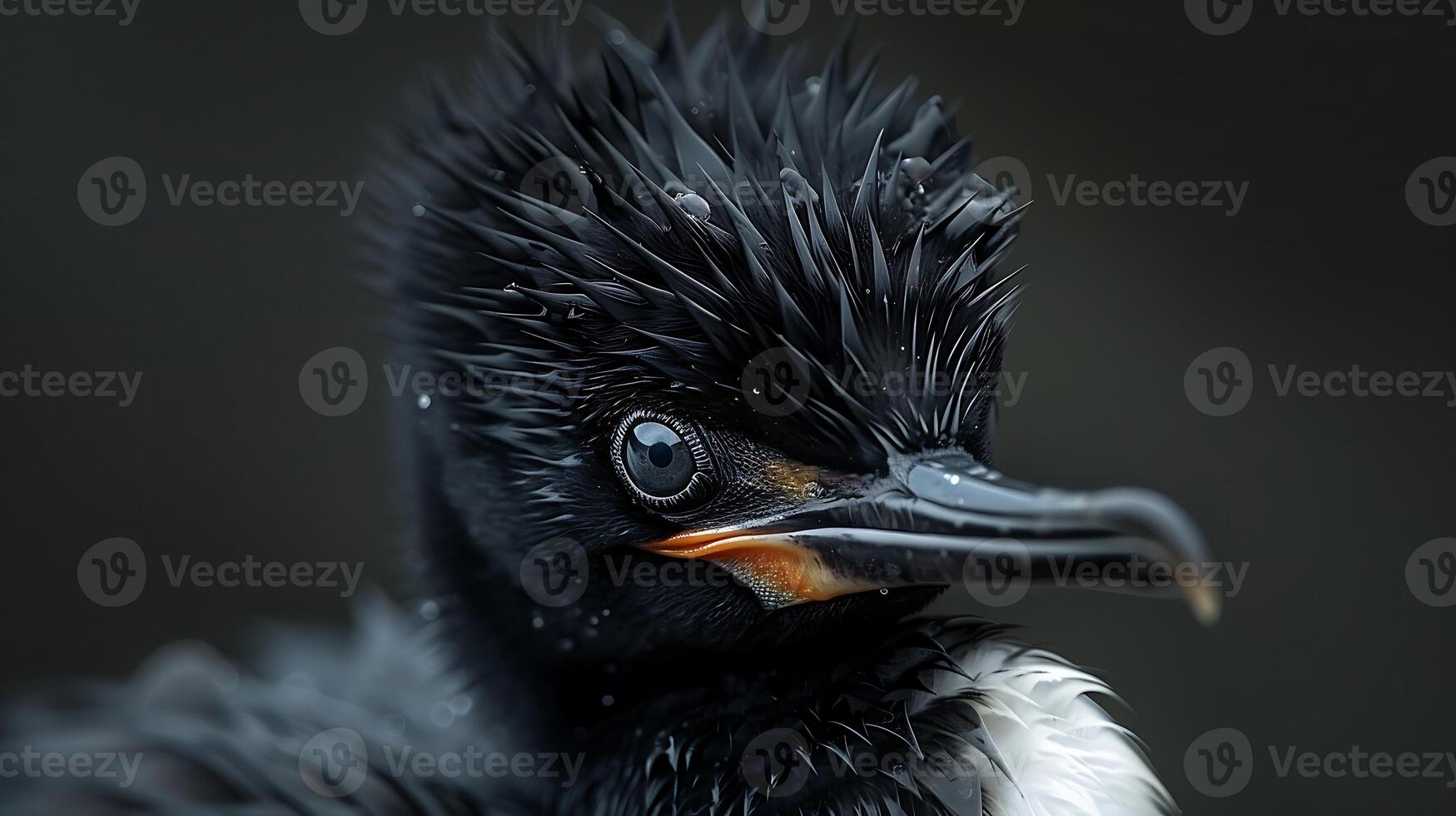 Juvenile Spectacled Cormorant Phalacrocorax perspicillatus with black and white feathers extinct native to Russia Asia photo