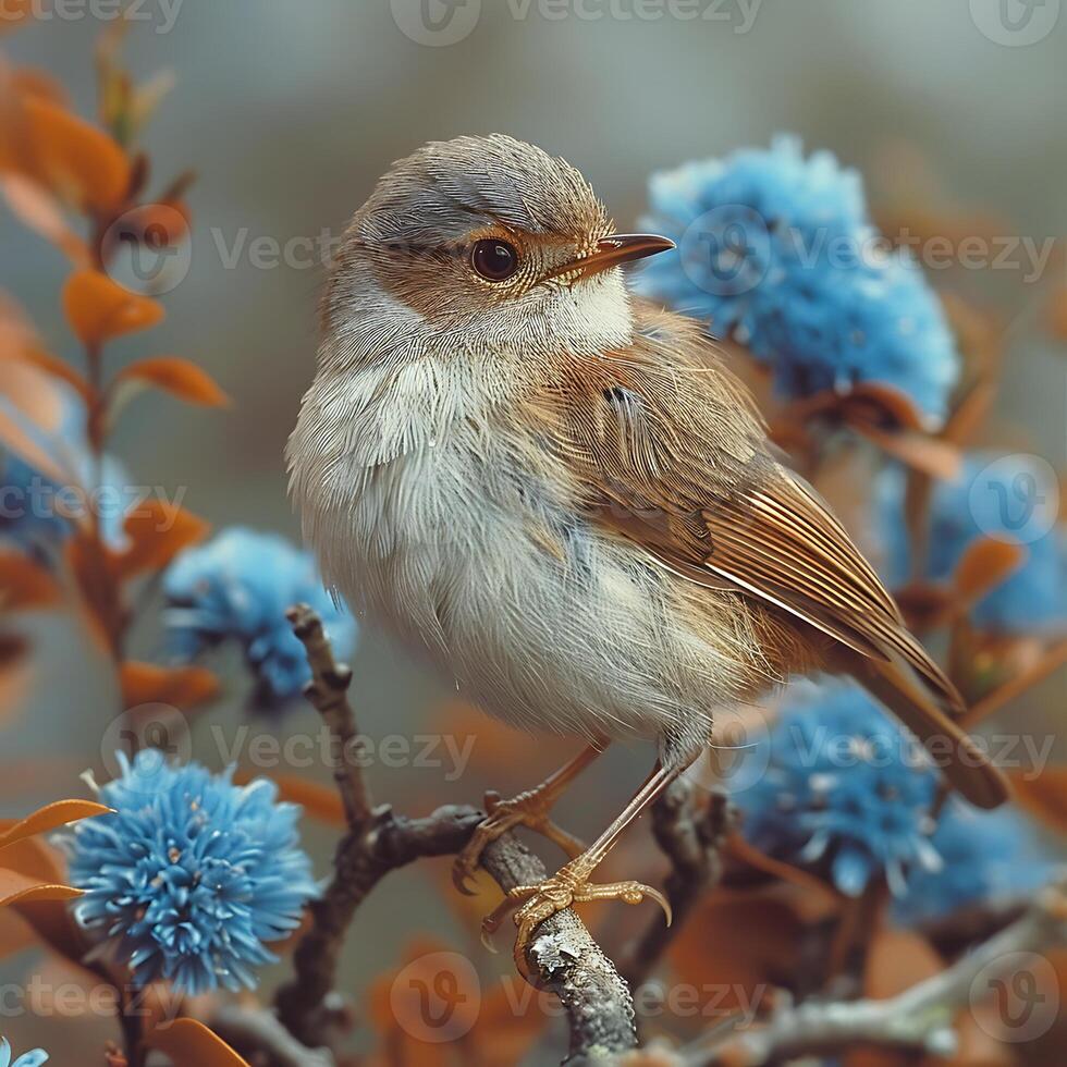Adult female Superb Fairywren Malurus cyaneus with brown and blue feathers found in Australia Oceania photo