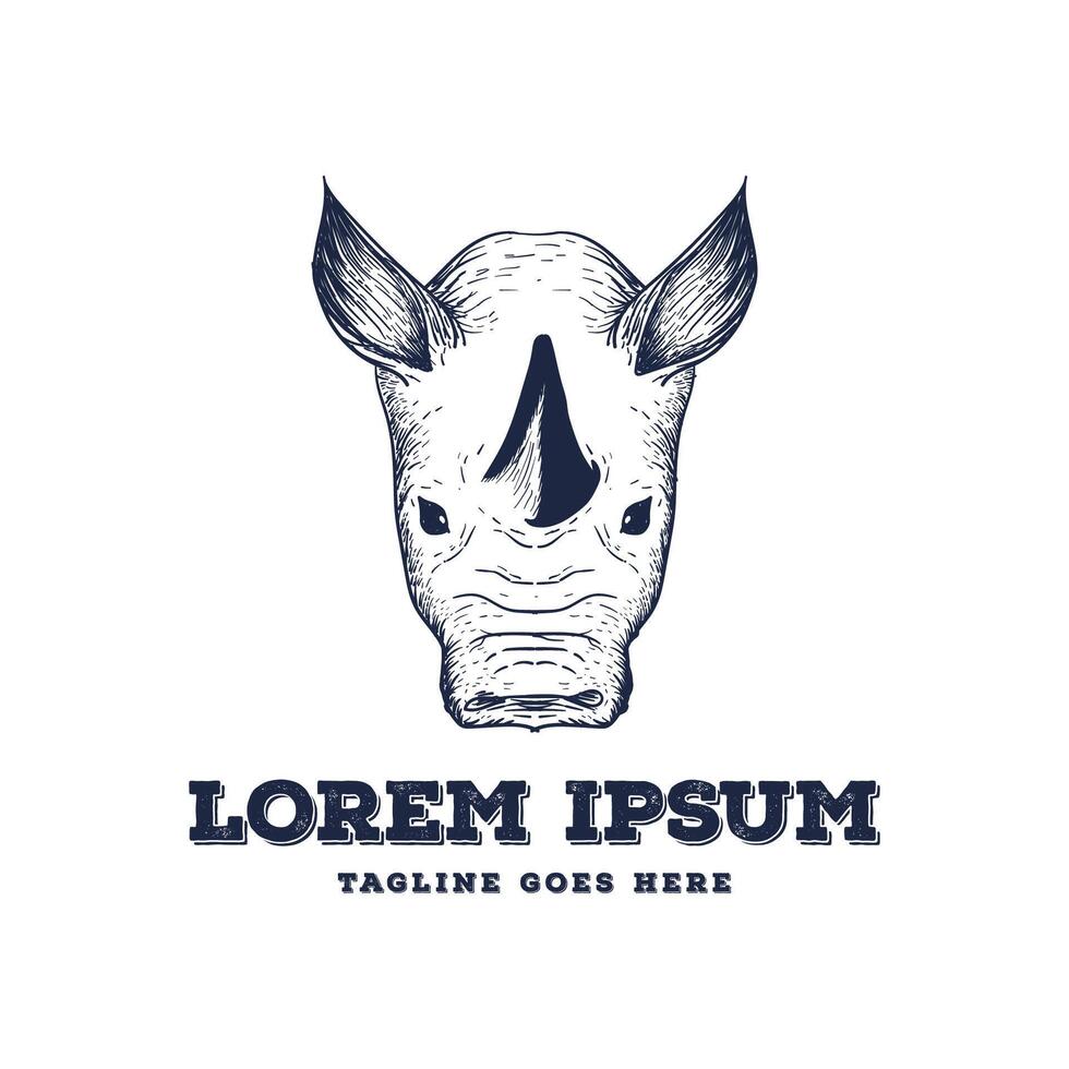 Hand Drawn Rhinoceros Head Face for Safari Zoo Conservation Illustration Logo Design vector