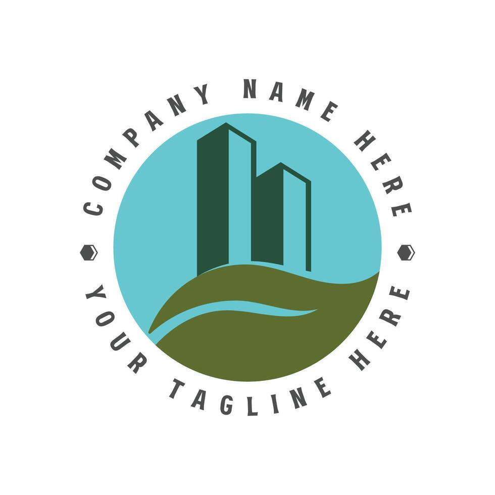 High Building Tower Apartment with Leaf for Real Estate Investment Logo Design vector