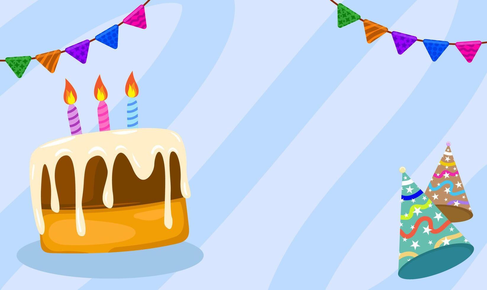 Birthday Cake with Candle And Hat on Blue Background vector