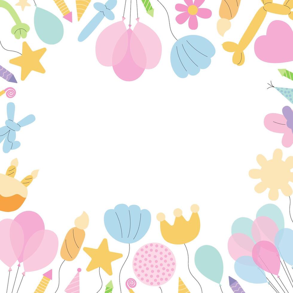 Birthday balloons flat frame vector