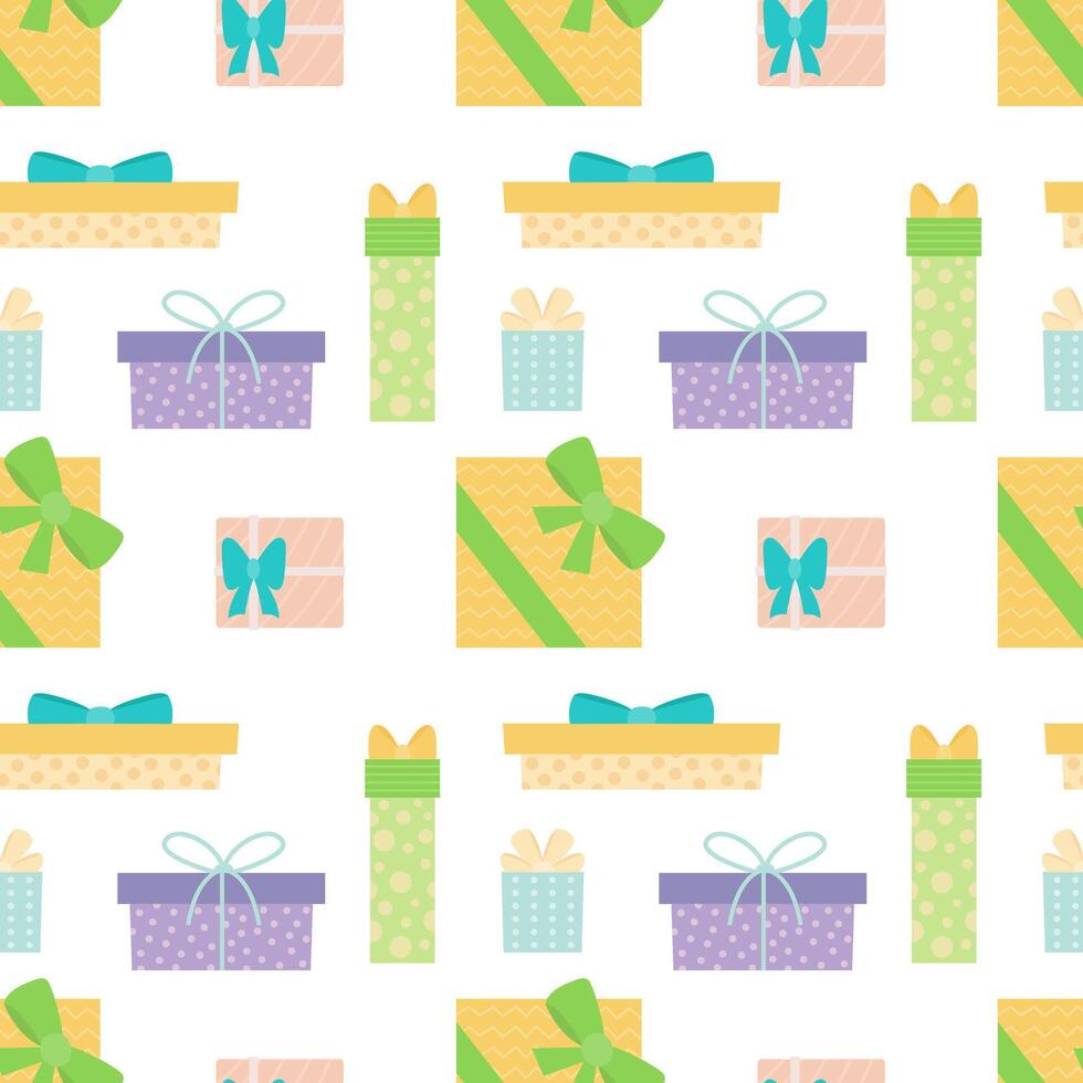 Yellow and green gift boxes flat seamless pattern vector