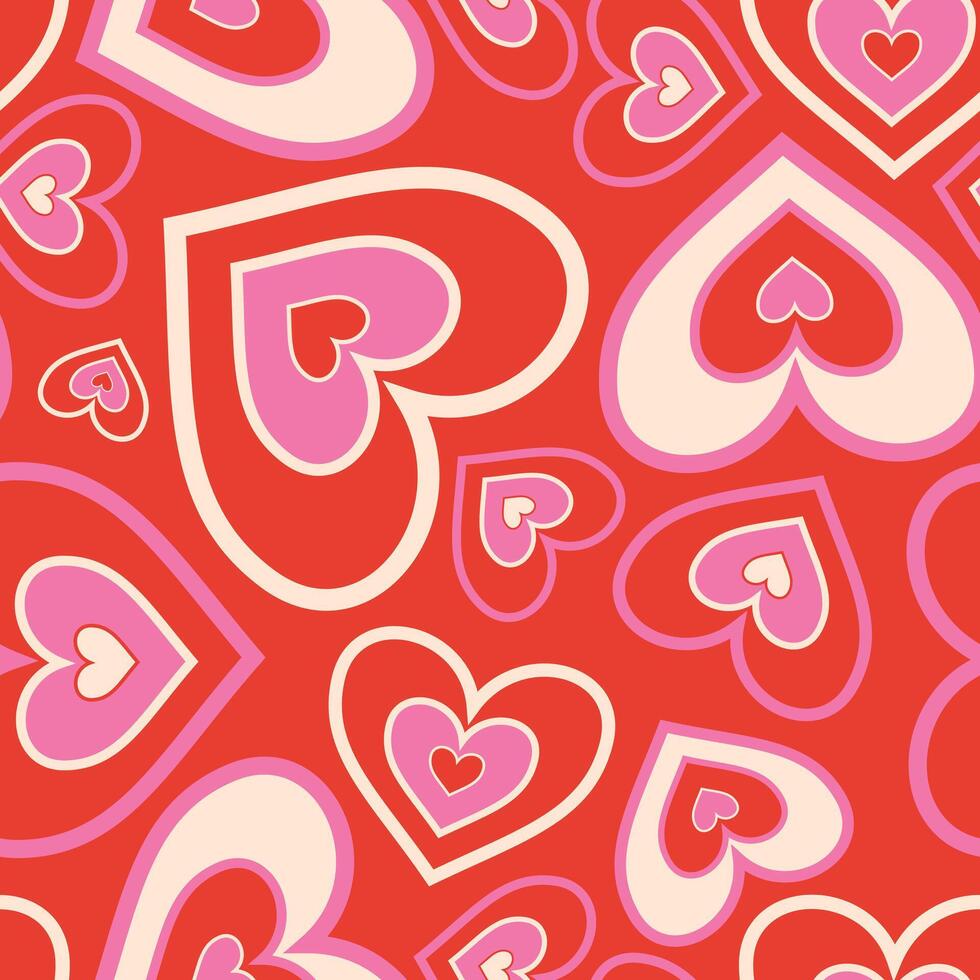 Valentine's Day seamless pattern with groovy hearts vector
