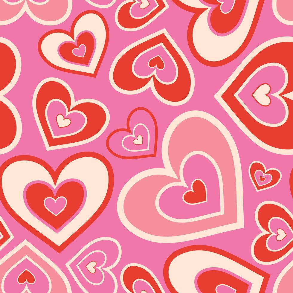 Pink retro playful pattern with hearts vector