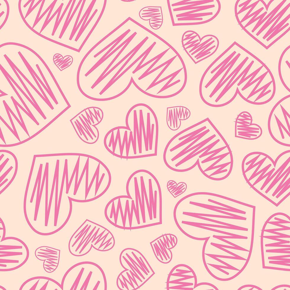 Pink and beige seamless pattern with hand drawn hearts vector