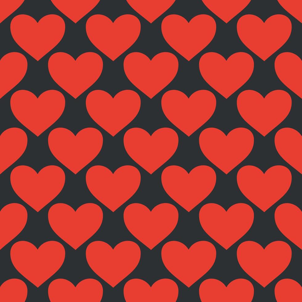 Black seamless pattern with red hearts vector