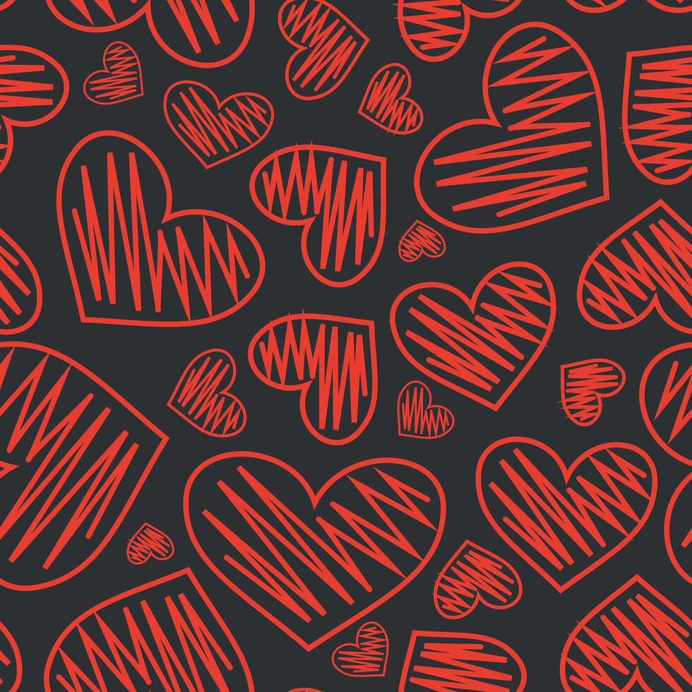 Black pattern with red hearts vector