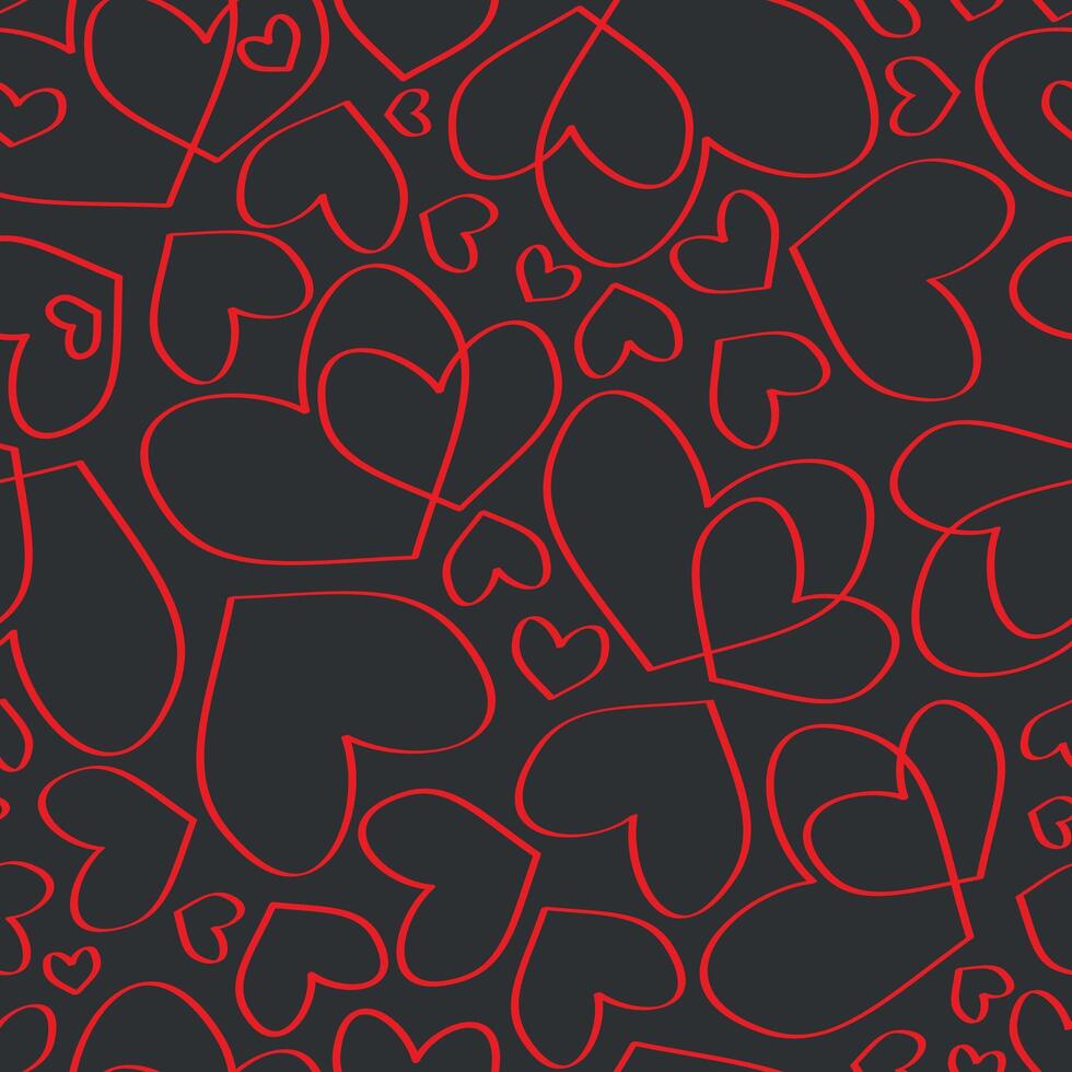 Black seamless pattern with red hearts for Valentine's Day vector