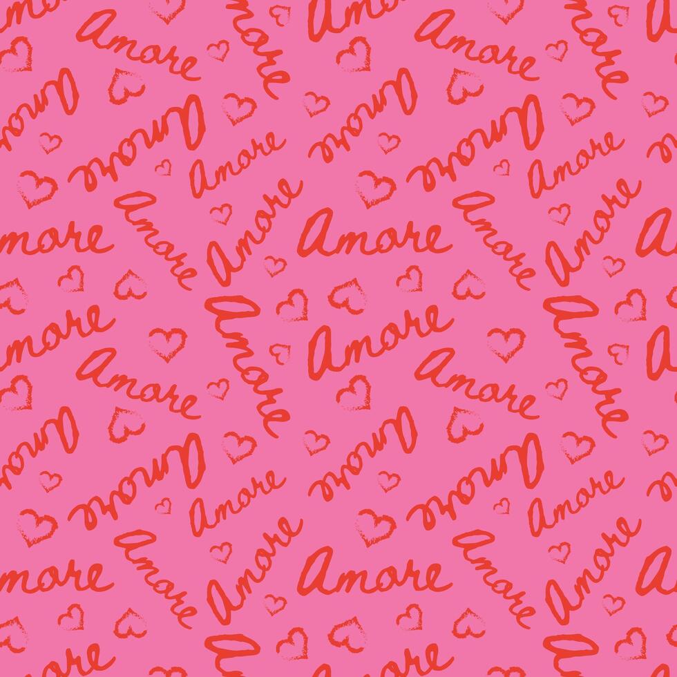 Pink seamless pattern with amore quote vector