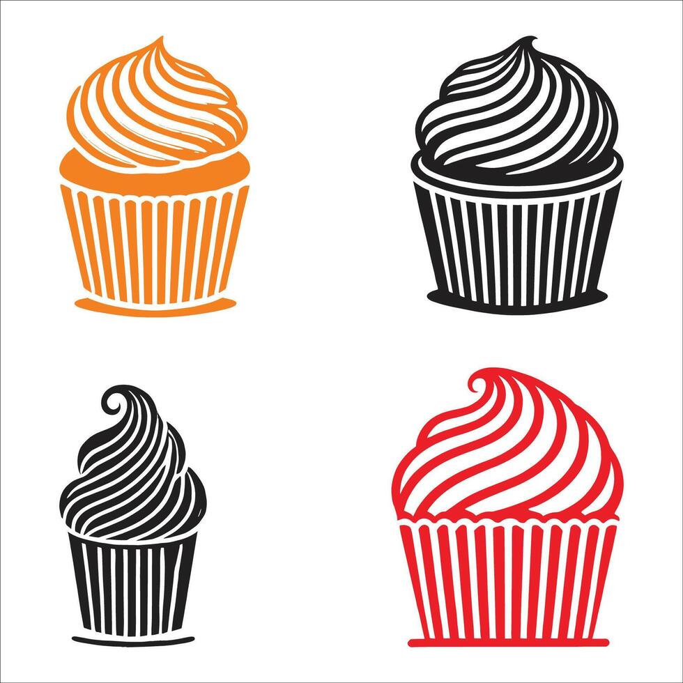 Set Cup cake silhouette on white background vector