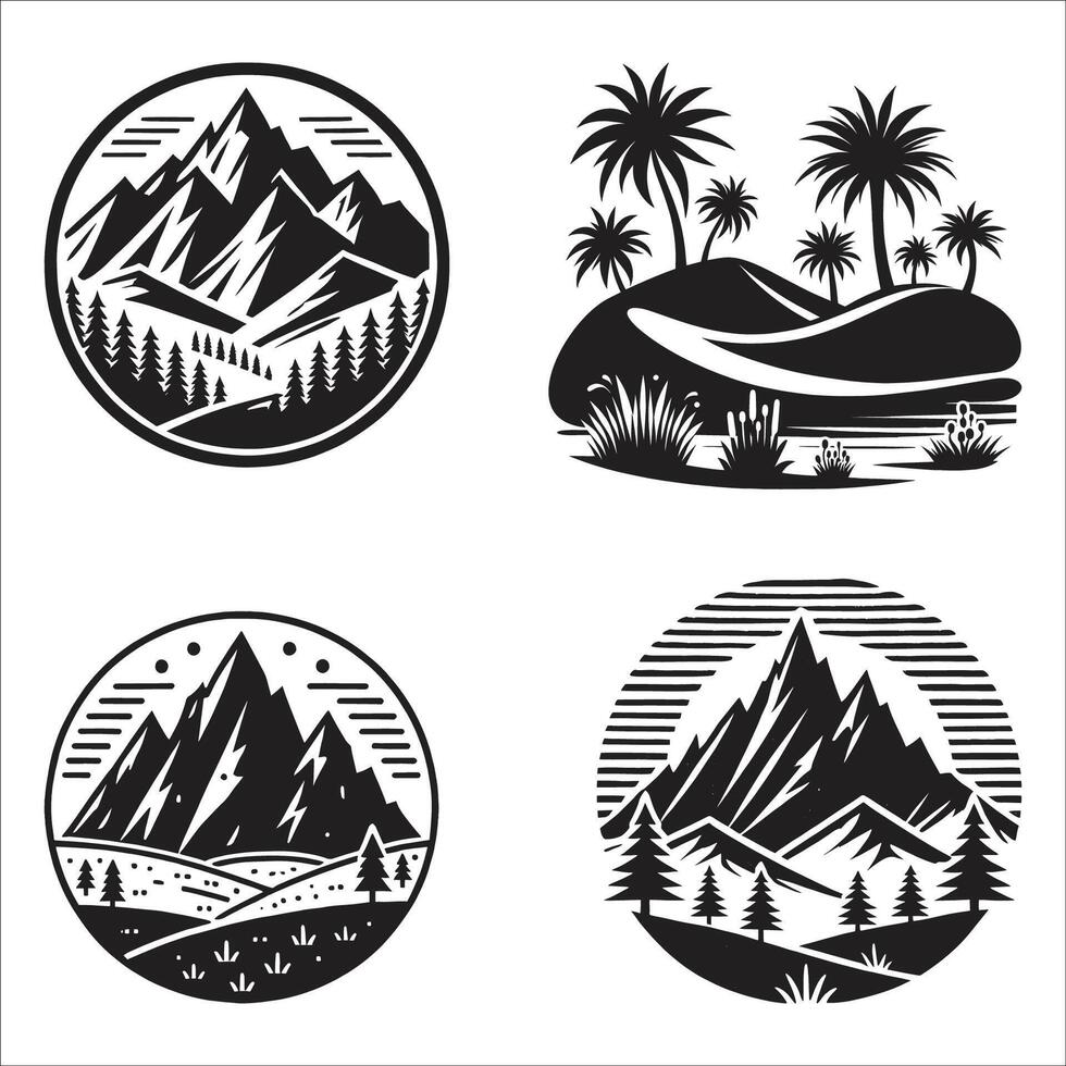 Mountains Landscape Set On White Background vector